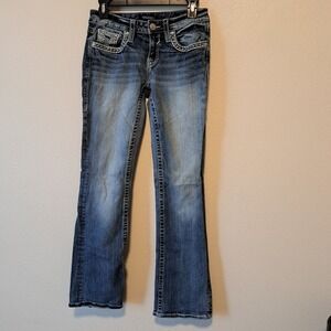 Vigoss Womens Bootcut Jeans Medium Wash Embroidered Flap Pocket Size 2 L32